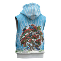 New Zealand Birds Christmas Sleeveless Zip Hoodie Pohutukawa Xmas Tree