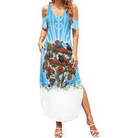 New Zealand Birds Christmas Summer Maxi Dress Pohutukawa Xmas Tree