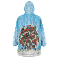 New Zealand Birds Christmas Wearable Blanket Hoodie Pohutukawa Xmas Tree