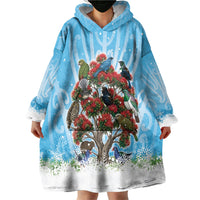 New Zealand Birds Christmas Wearable Blanket Hoodie Pohutukawa Xmas Tree