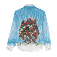 New Zealand Birds Christmas Women Casual Shirt Pohutukawa Xmas Tree