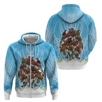 New Zealand Birds Christmas Zip Hoodie Pohutukawa Xmas Tree