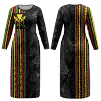 Hawaii Lei Kanaka Maoli Flag Family Matching Long Sleeve Bodycon Dress and Hawaiian Shirt Tropical Vibes LT05 Mom's Dress Black - Polynesian Pride