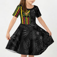 Hawaii Lei Kanaka Maoli Flag Kid Short Sleeve Dress Tropical Vibes LT05 KID Black - Polynesian Pride