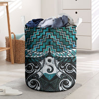 New Zealand Maori Laundry Basket Poutama Pikorua - Single Twist Paua Shell LT05 Turquoise - Polynesian Pride