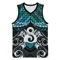 New Zealand Maori Basketball Jersey Poutama Pikorua - Single Twist Paua Shell LT05 Unisex Turquoise - Polynesian Pride