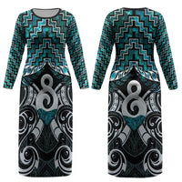 New Zealand Maori Couples Matching Long Sleeve Bodycon Dress and Hawaiian Shirt Poutama Pikorua - Single Twist Paua Shell LT05 - Polynesian Pride