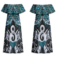 New Zealand Maori Couples Matching Off Shoulder Maxi Dress and Hawaiian Shirt Poutama Pikorua - Single Twist Paua Shell LT05 - Polynesian Pride
