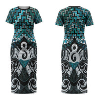 New Zealand Maori Couples Matching Short Sleeve Bodycon Dress and Hawaiian Shirt Poutama Pikorua - Single Twist Paua Shell LT05 - Polynesian Pride