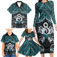 New Zealand Maori Family Matching Long Sleeve Bodycon Dress and Hawaiian Shirt Poutama Pikorua - Single Twist Paua Shell LT05 - Polynesian Pride