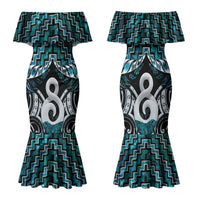 New Zealand Maori Family Matching Mermaid Dress and Hawaiian Shirt Poutama Pikorua - Single Twist Paua Shell LT05 Mom's Dress Turquoise - Polynesian Pride