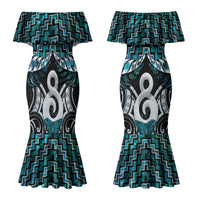 New Zealand Maori Family Matching Mermaid Dress and Hawaiian Shirt Poutama Pikorua - Single Twist Paua Shell LT05 Mom's Dress Turquoise - Polynesian Pride
