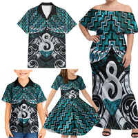 New Zealand Maori Family Matching Off Shoulder Maxi Dress and Hawaiian Shirt Poutama Pikorua - Single Twist Paua Shell LT05 - Polynesian Pride