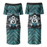 New Zealand Maori Family Matching Puletasi and Hawaiian Shirt Poutama Pikorua - Single Twist Paua Shell LT05 Mom's Dress Turquoise - Polynesian Pride