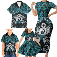 New Zealand Maori Family Matching Short Sleeve Bodycon Dress and Hawaiian Shirt Poutama Pikorua - Single Twist Paua Shell LT05 - Polynesian Pride