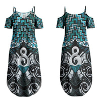 New Zealand Maori Family Matching Summer Maxi Dress and Hawaiian Shirt Poutama Pikorua - Single Twist Paua Shell LT05 Mom's Dress Turquoise - Polynesian Pride