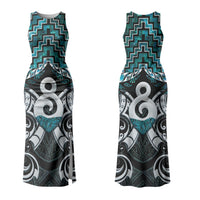 New Zealand Maori Family Matching Tank Maxi Dress and Hawaiian Shirt Poutama Pikorua - Single Twist Paua Shell LT05 Mom's Dress Turquoise - Polynesian Pride