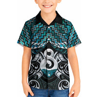 New Zealand Maori Kid Hawaiian Shirt Poutama Pikorua - Single Twist Paua Shell LT05 Kid Turquoise - Polynesian Pride