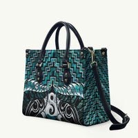 New Zealand Maori Leather Bag Poutama Pikorua - Single Twist Paua Shell LT05 Turquoise - Polynesian Pride