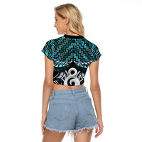 New Zealand Maori Raglan Cropped T Shirt Poutama Pikorua - Single Twist Paua Shell LT05 - Polynesian Pride