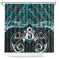 New Zealand Maori Shower Curtain Poutama Pikorua - Single Twist Paua Shell LT05 Turquoise - Polynesian Pride