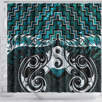 New Zealand Maori Shower Curtain Poutama Pikorua - Single Twist Paua Shell LT05 - Polynesian Pride
