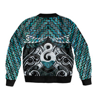 New Zealand Maori Sleeve Zip Bomber Jacket Poutama Pikorua - Single Twist Paua Shell LT05 - Polynesian Pride