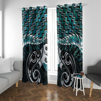 New Zealand Maori Window Curtain Poutama Pikorua - Single Twist Paua Shell LT05 With Grommets Turquoise - Polynesian Pride