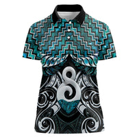 New Zealand Maori Women Polo Shirt Poutama Pikorua - Single Twist Paua Shell LT05 Female Turquoise - Polynesian Pride