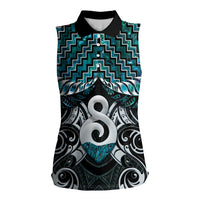 New Zealand Maori Women Sleeveless Polo Shirt Poutama Pikorua - Single Twist Paua Shell LT05 Female Turquoise - Polynesian Pride