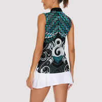 New Zealand Maori Women Sleeveless Polo Shirt Poutama Pikorua - Single Twist Paua Shell LT05 - Polynesian Pride