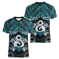 New Zealand Maori Women V-Neck T-Shirt Poutama Pikorua - Single Twist Paua Shell LT05 - Polynesian Pride