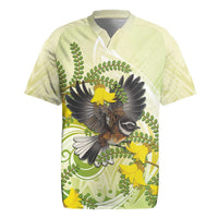 New Zealand Piwakawaka Fantail Bird Rugby Jersey With Kowhai Flowers