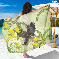 New Zealand Piwakawaka Fantail Bird Sarong With Kowhai Flowers