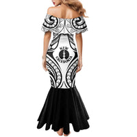 New Caledonia Day Family Matching Mermaid Dress and Hawaiian Shirt Polynesian Curves White Color - Polynesian Pride