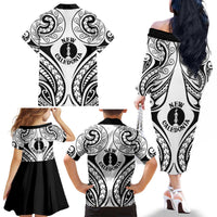 New Caledonia Day Family Matching Off The Shoulder Long Sleeve Dress and Hawaiian Shirt Polynesian Curves White Color - Polynesian Pride