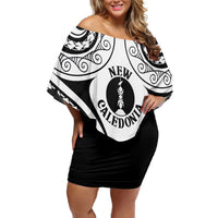 New Caledonia Day Family Matching Off Shoulder Short Dress and Hawaiian Shirt Polynesian Curves White Color - Polynesian Pride