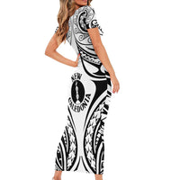 New Caledonia Day Family Matching Short Sleeve Bodycon Dress and Hawaiian Shirt Polynesian Curves White Color - Polynesian Pride