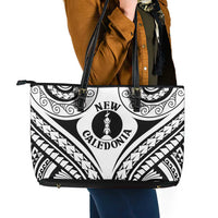 New Caledonia Day Leather Tote Bag Polynesian Curves White Color LT05 - Polynesian Pride