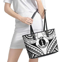 New Caledonia Day Leather Tote Bag Polynesian Curves White Color LT05 - Polynesian Pride