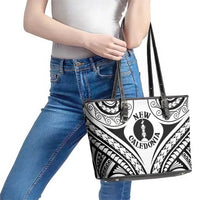 New Caledonia Day Leather Tote Bag Polynesian Curves White Color LT05 - Polynesian Pride