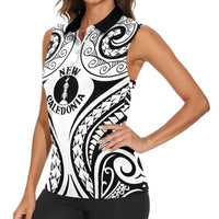 New Caledonia Day Women Sleeveless Polo Shirt Polynesian Curves White Color - Polynesian Pride