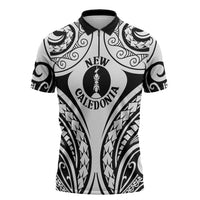 New Caledonia Day Zipper Polo Shirt Polynesian Curves White Color LT05 White - Polynesian Pride