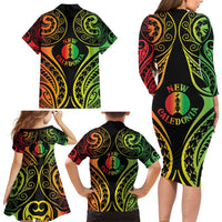 New Caledonia Day Family Matching Long Sleeve Bodycon Dress and Hawaiian Shirt Polynesian Curves Reggae Color - Polynesian Pride