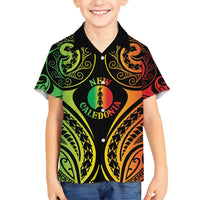New Caledonia Day Family Matching Short Sleeve Bodycon Dress and Hawaiian Shirt Polynesian Curves Reggae Color - Polynesian Pride