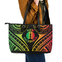 New Caledonia Day Leather Tote Bag Polynesian Curves Reggae Color - Polynesian Pride