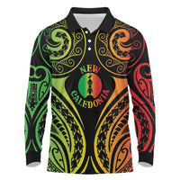 New Caledonia Day Long Sleeve Polo Shirt Polynesian Curves Reggae Color - Polynesian Pride