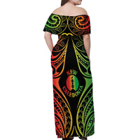 New Caledonia Day Off Shoulder Maxi Dress Polynesian Curves Reggae Color - Polynesian Pride