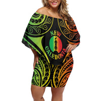 New Caledonia Day Off Shoulder Short Dress Polynesian Curves Reggae Color LT05 Women Reggae - Polynesian Pride