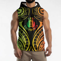 New Caledonia Day Sleeveless Hoodie Polynesian Curves Reggae Color - Polynesian Pride